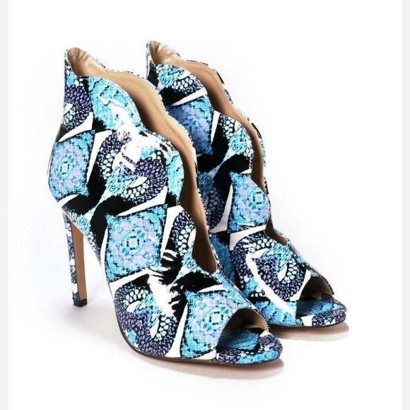 Sergio Todzi Shoes - Sergio Todzi Blue Snakeskin Print Bootie Stilettos, Size 38